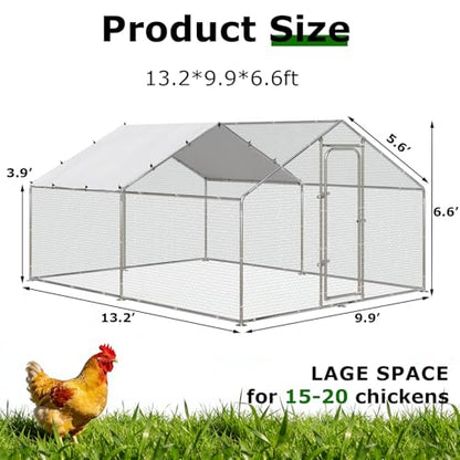 BOSSIN Large Metal Chicken Coop Bold Chicken Pen Outdoor, Poultry Cage Spire Shape, Heavy Duty Walk-in for Yard with Waterproof and Anti-UV Cover with Cover Duck Rabbit Dog House Outdoor - size: 158.4"L x 118.1"W x 76.8"H