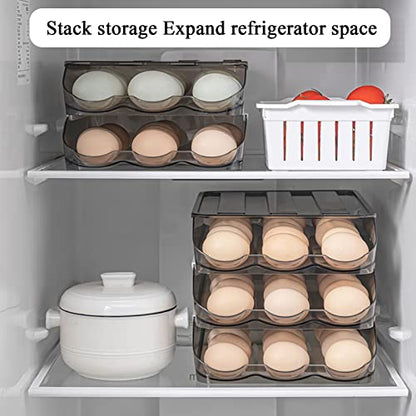 Egg Holder for Refrigerator Auto Scrolling Organizer Plastic Stackable Storage Container Reusable Clear Tray Box Basket Bin Lid Drawer Carrier Keeper(2 Layer) - size: 2 layers
