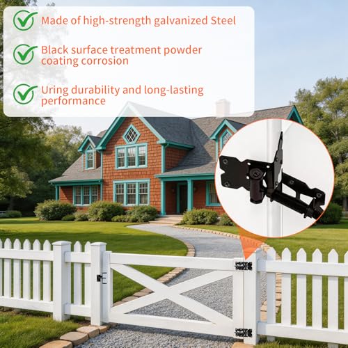 Self Locking Gate Latch and Gate Hinges Set,Gate Hardware Kit for Vinyl and Wood Fence with Installation Screws Heavy Duty 1 Gate Latches 2 Gate Hinges - size: 3.9'4'(L)x 1.57''(W) with 5/8'' eye hole