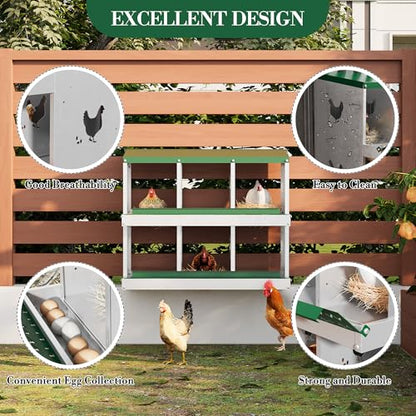 Chicken Nesting Box,6 Compartments Galvanized Steel Metal Chicken Laying Box with Roll Out Egg Collection,Wall Mount Chicken Nesting Boxes,Easy Egg Collection, Hen Roosting Boxes - color: Green, size: 6 Holes