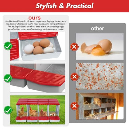 Chicken Nesting Boxes,4 Hole Nesting Box for Chicken Coop, Rolling Egg Collection and Protection Nesting Boxes - size: 4 Compartment