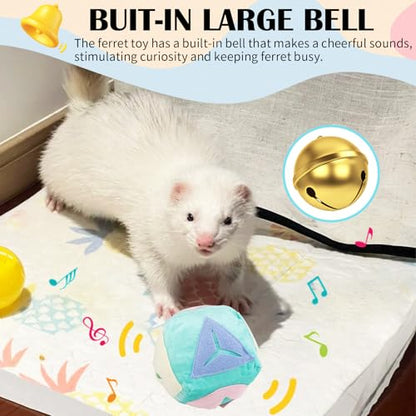 Ferret Toy with Bell Washable Puzzle Treat Hider Slow Feeding Snuffle Foraging Ball for Boredom Enrichment Toys for Small Animal Squirrel Hedgehog Rat Guinea Pig (1PC)