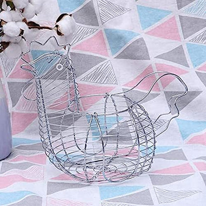 Metal Wire Egg Baskets Chicken Shaped Egg Holder for Eggs, Chicken Shaped Egg Holder, Rustic Round Baskets Gathering Egg with Handle