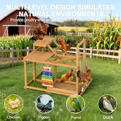 Chicken Perch with Swing Xylophone Removable Feeder/Bath Wooden Roosting Bar Toy for Farms Easy to Clean - size: Medium