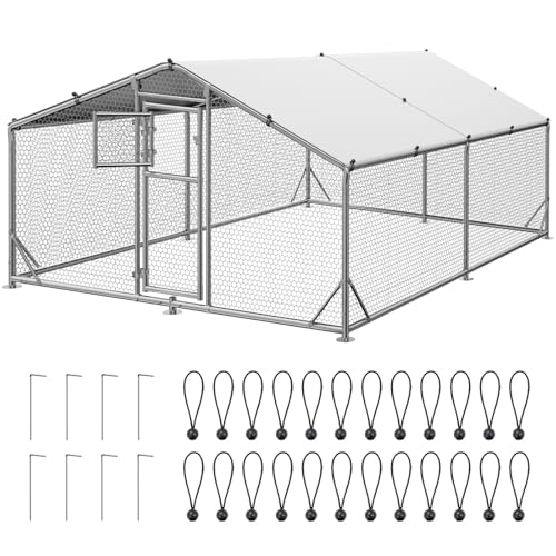 13x10x6.5 FT Walk in Chicken Coop, Functional Split Door Metal Chicken Coop Run with Hardware Cloth & Cover, Heavy Duty Duck Pen with Galvanized Frame, Large Animal Run for Chicken, Duck, Goat - size: 157.0"L x 118.0"W x 77.0"H