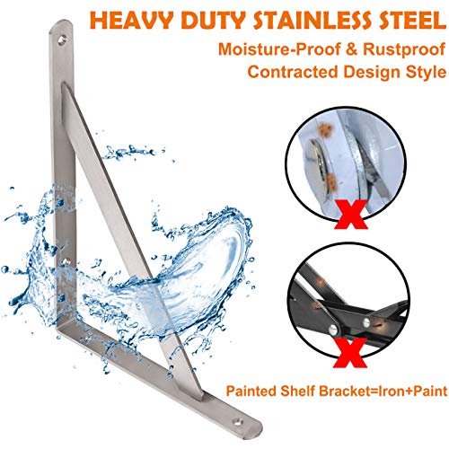 CLT Shelf Bracket, 10” Max Load: 220 lb Heavy Duty Stainless Steel Bracket for Table Bench, Space Saving DIY Bracket, Pack of 2 - color: Silver, size: 10 Inch