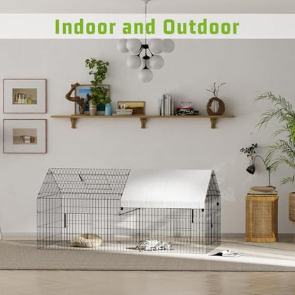 NUGRIART Metal Chicken Coop 83"×38" Chicken Run with Waterproof Cover Portable Poultry Cage Walk in Hen House Outdoor Backyard Farm Animal Enclosure Crate Pet Playpen Exercise Pen for Rabbit Duck - size: 83.0"L x 38.0"W x 34.0"H