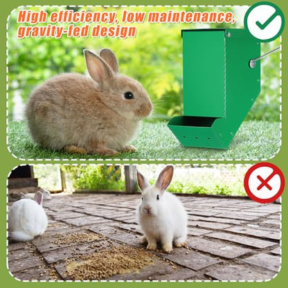 Maxcheck 2 Pcs Rabbit Feeder for Cages Small Animal Food Pellet Dispenser with Lid Metal Chicken Grit Oyster Shell Squirrel Feeders Outside(3.2 Inches,Mesh Bottom,Green) - color: Green, size: 3.2 Inches