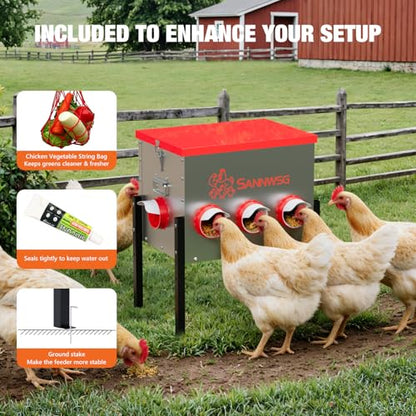 Sannwsg Chicken Feeders,68 lb Capacity 8 Port Automatic Chicken Feeder, Metal Chick Feeder with Locking Lid and Legs, Chicken Feeder for Chickens, Ducks, Geese - size: 8 Ports (3+3+2)