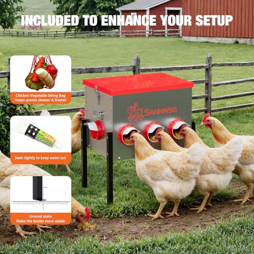 Sannwsg Chicken Feeders,68 lb Capacity 8 Port Automatic Chicken Feeder, Metal Chick Feeder with Locking Lid and Legs, Chicken Feeder for Chickens, Ducks, Geese - size: 8 Ports (3+3+2)