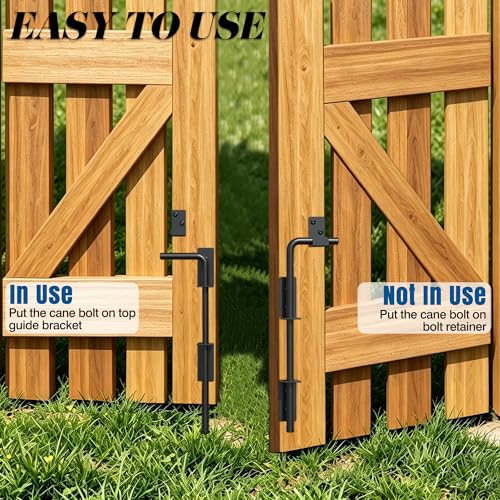 Heavy Duty Cane Bolt Gate Drop Rod, 12" Black Gate Latches Hardware for Wood Fence/Metal/Vinyl/Double Gates, Outdoor Gate Ground Latch Drop Rod with Mounting Screws, 2 Pack - size: 12 Inch
