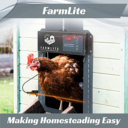 FarmLite Automatic Chicken Coop Door Opener | Non-Battery Powered Automatic Chicken Door | Automatic Coop Door with Timer and Light Sensor | USA Brand