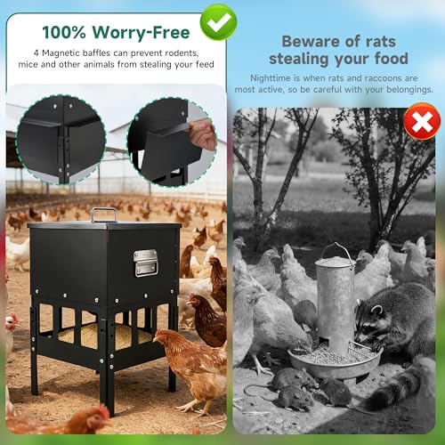30-40LBS Large Chicken Feeder No Waste 12-Ports Automatic with Magnetic Baffle to Prevent Rodents and Mice Large Poultry Feeder Adjustable Height Suitable for All Poultry, Weatherproof - color: 30-40LBS