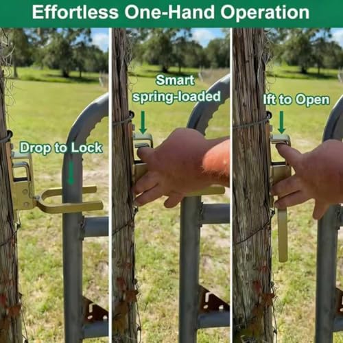 Instant Locking Gate Latch， Heavy-Duty One-Hand Gate Latch for Farm, Ranch & Backyard | Quick Secure Fit, Easy Installation on Wood, Metal & Pipe Gates, Compatible with Any Post or Gate