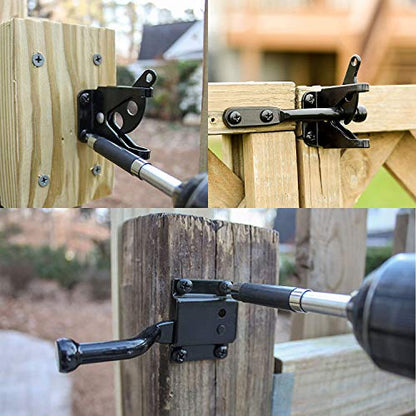 HILLMASTER Upgrade Self-Locking Gate Latch for Wooden Fence, Automatic Gravity Lever Door Latches with Longer Fasteners & Pull String for Secure Pool, Garden, Black Finish/4.7in, 2 Pack - size: 2 Pack