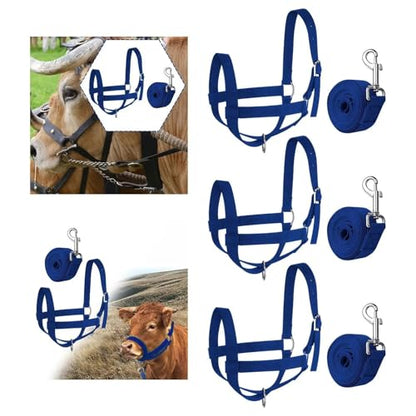 Cattle Halter Cow Halter with Leading Rope Adjustable Nylon Cattle Calf Bull Bridle for Showing Donkey(Large) - color: Large