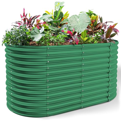 Land Guard 8x4x3ft Oval Galvanized Raised Garden Beds, Large-Capacity Metal Planter Box Outdoor, Durable Deep Raised Garden Bed 3ft Tall, Raised Beds for Gardening Vegetables, Forest Green - color: Forest Green, size: 8x4x3ft