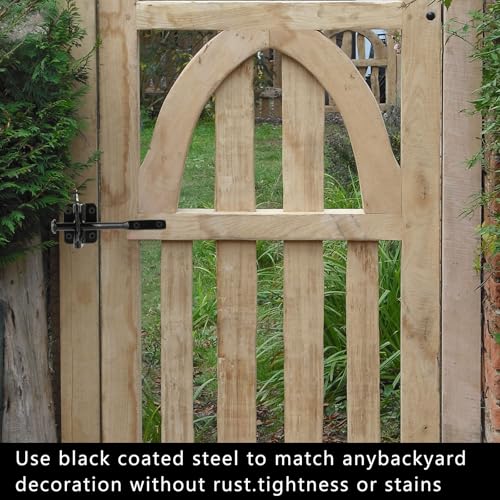 Self-Locking Gate Latch for Wooden Fence Heavy Duty, Automatic Gravity Lever Gate Latches with Longer Fasteners & Pull String for Garden, Outdoor Farm Garden Yard