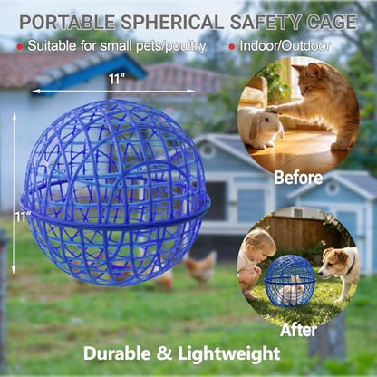 11" Ball-Shaped Movable Pigeon Chick Coop, Little Rabbit Duck Guinea Pig Safe Walking Net,Preventing Dog Bites, Predation by Eagles Wolves Cats Eagles, Pet t Safety Cage - color: Blue