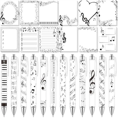 Dispowreath 24 Pcs Music Note Sticky Notes with Pens Themed Party Favors Gifts Cute Notepad Memo Notes Pads Black Ink Ballpoint Pen for Music Lover Christmas Gifts Office School Supplies - style: Music Note