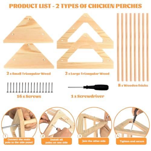 2 Pcs Long Pine Wooden Chick Perch Set, Strong Pine Wood Roosting Bar with Holes | Brooder & Coop Accessories, Jungle Gym Fun Toys for Baby Chickens