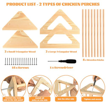 2 Pcs Long Pine Wooden Chick Perch Set, Strong Pine Wood Roosting Bar with Holes | Brooder & Coop Accessories, Jungle Gym Fun Toys for Baby Chickens