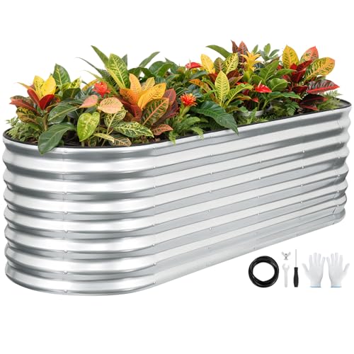 Galvanized Raised Garden Bed Outdoor 24'' Deep | Oval Metal Garden Beds with Easy Assembly & Planter Box for Planting Deep Root Vegetables Fruits Flowers, 6x2x2ft Silver - color: Sliver, size: 6x2x2 ft