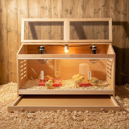 Large Drawers Brooder Box for Chicks Wooden Chicken Brooder Box, with 3 Heating Lamp,Smart Thermostat,Thermometer,Pre-Drilled Holes, 31.5 X 15.75 X 18.1 inches, Ducks, Quails, Hamsters - size: 31.5"L x 15.8"W x 18.1"H