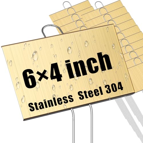 Landhoow 12 Pcs Large Garden Plant Markers Metal Plant Labels Sign 4'' x 6'' with 11'' Stake Weatherproof Waterproof Garden Sign for Outdoor Seedlings Herbs Vegetable Greenhouse, Gold - color: Gold, size: 4'' X 6'' with 11'' Stake
