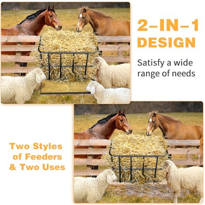 3-Sided Livestock Hay Rack with Removable Grain Feeder, Heavy Duty Steel Construction for Goats Sheep Lambs, Large Capacity Reduces Hay Waste, Wall Mount or Freestanding, Black