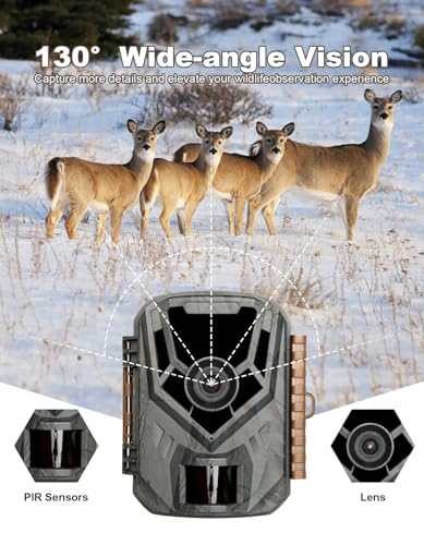 KJK Mini Trail Camera, 36MP 2.7K Game Camera,32GB Memory Card with Night Vision 0.1s Trigger Time Motion Activated 130°Wide-Angle, Waterproof Trail Cam with 2.0” HD TFT Screen - color: Dark gray