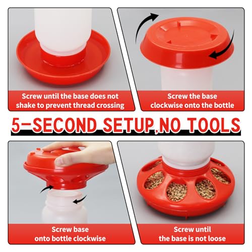 Chick Feeder and Waterer Set – Automatic 1L Chicken Feeder and Waterer for Baby Chicks, Ducks, and Quail – Brooder Starter Kit & Chicken Coop Supplies - color: Red