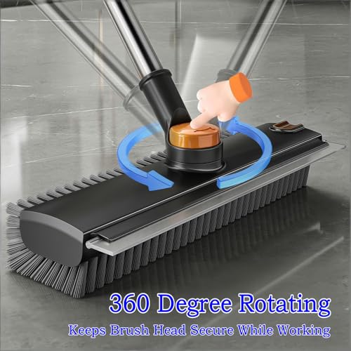 4 in 1 Floor Scrub Brush with Squeegee Long Handle Grout Brush 52'' 2026 Upgraded Multi-Functional Stiff Bristle Cleaning Scrub Brush Rotating Tile Brush for Cleaning Bathroom Patio, Pool, Garage