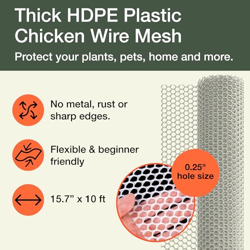 Maporch Plastic Chicken Wire Fencing for Pet Protection - 15.7" x 10ft, HDPE White Chicken Wire - Garden Fence Animal Barrier for Dogs, Cats and Rabbits (2-Pack) | 15.7" x 10ft - HDPE Home and Garden Netting - UV Resistant - Customizable Balcony Barrier f