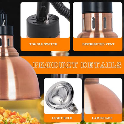 JIAWANSHUN Commercial Food Warmer Lamp with 250W Bulb Retractable Hanging Food Heat Heating Lamp for Restaurant Service Warming Pizza Warmer - color: Champagne