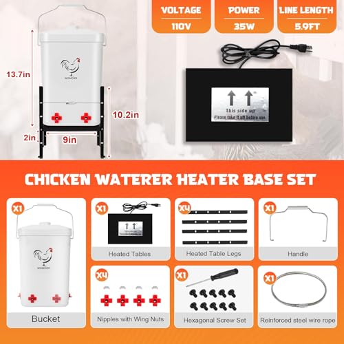 3 Gallon Heated Chicken Waterer for Winter Automatic Chicken Water Heater,Adsjustable Height Anti-Freezing Poultry Watering System (White, 9 in x 7.1inch x 13.7in)