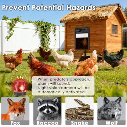 Automatic Chicken Coop Door with HD Camera and APP,Solar Chicken coop Door with Alarm Driver,Night Vision,Remote Controller,Timer,Intercom,Anti-Pinch,5000 mAh Rechargeable Battery
