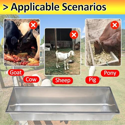 Large Capacity Animal Feed Trough Weatherproof, Stainless Steel Dogs Goats Cows Horse Watering Trough, Portable Poultry Pasture Feeders Outdoor Farms(100cm(39 2/5in)) - size: 100cm(39 2/5in)