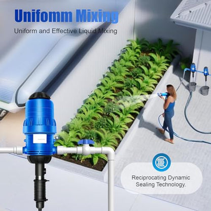 Water Driven Fertilizer Injector for Drip Irrigation, 0.4%-4% Adjustable 660 GPH Hydraulic Proportioner with Base & Hose, Automatic Nutrient Doser for Garden Farm Greenhouse Livestock