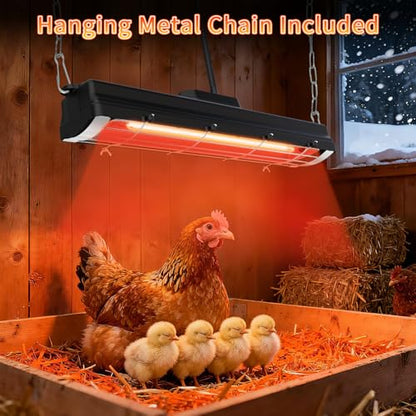 Chicken Coop Heat Lamp, 300W Brooder Heater for Chicks, Carbon Fiber Bulb Heater with 2-Level Temp, 6.6ft Cord UL Passed Adjustable Hanging Height, Livestock Indoor Warmer
