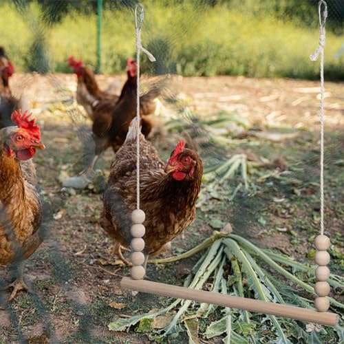 Chicken Swing Toy, Natural Wooden Chicken Bird Swings with Wooden Beads, Wood Stand Chicken Coop Accessories for Poultry Run Rooster Hens Chicks Pet Parrots