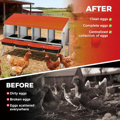 Chicken Nesting Box 4-Compartment Roll-Out with Pull-Out Trays, Egg Nesting Boxes for Hens, Chicken Coop Laying Box,Easy Wall Mounting with Metal Legs