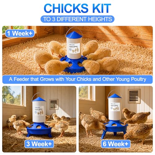 Chick Feeder and Waterer Set with 3 Adjustable Height, Scoop, 0.4Gal Top Fill Chick Feeder and 0.4Gal Waterer Anti-Drown for Raising Chicks in Brooder Blue - size: 0.4Gal Feeder & 0.4Gal Waterer