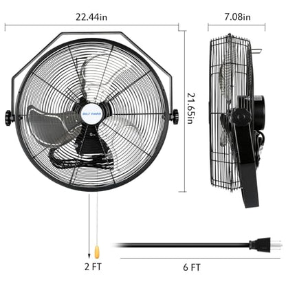 BILT HARD 18 inch Industrial Wall Fan, 4300 CFM, 3-Speeds High Velocity Wall Mount Fan with Sealed Motor, Heavy Duty Metal Barn Fans, 2 Pack - size: 18 inch