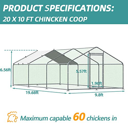 MEETWARM Large Metal Chicken Coop Run, Walk-in Enclosure Poultry Hen Run House, Spire Shaped Chicken Pen with Waterproof & Anti-UV Cover for Outdoor Farm Use(9.8' L x 19.68' W x 6.56' H) - color: 9.8' L x 19.68' W x 6.56' H