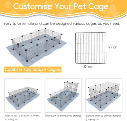 CHEGRON Portable Guinea Pig Cages with Liner & C&C Grids Rabbit Cages Small Animal Cage PVC Bottom Small Animal Playpen for Rabbit Bunny Hedgehog Chinchilla 12PCS Metal Grids 48"x24"x12" - color: Cages with Grey Liner