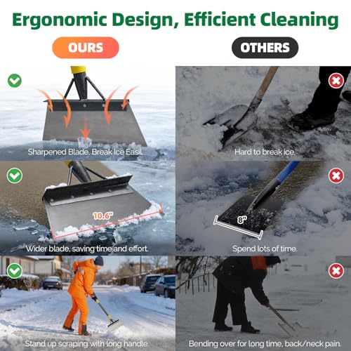 Floor Scraper Long Handle - Ice Removal Tool, Multifunctional Garden Cleaning Flat Shovel, 74" Weed Scraper Heavy Duty Sharp Blade for Lawn Edging,Sidewalk Weeding,Driveway Steps Snow Shovel - size: 74"