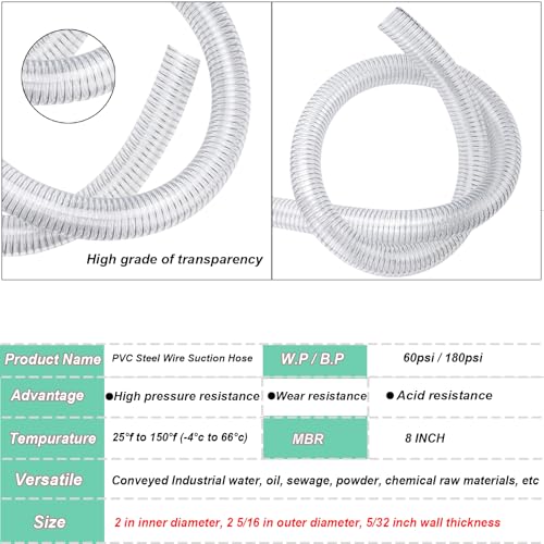 2"id-50ft PVC Reinforced Tubing Steel Wire Suction Flexible Hose Vinyl Tubing Heavy Duty PVC Vacuum Hose Drain Fuel Oil Gas Water for Marine Bilge Pump Pond Spa - size: 2"ID, style: 50 feet