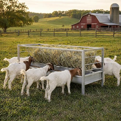 98 Gallon Heavy Duty Livestock Feeder, Hay and Grain Feeder for Goats Sheep Calves, Galvanized Steel Feeder with 68-Gallon Hay Rack and 30-Gallon Trough