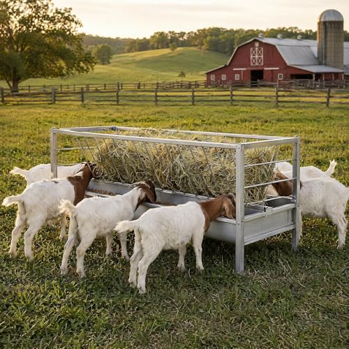 98 Gallon Heavy Duty Livestock Feeder, Hay and Grain Feeder for Goats Sheep Calves, Galvanized Steel Feeder with 68-Gallon Hay Rack and 30-Gallon Trough